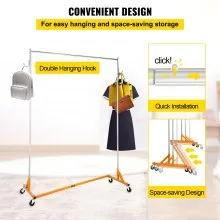 VEVOR Z Rack, Industrial Grade Z Base Garment Rack, Height Adjustable Rolling Z Garment Rack, Sturdy Steel Z Base Clothing Rack w/Lockable Casters, for Home Clothing Store Display Orange (3 Sets)