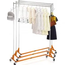 VEVOR Z Rack, Industrial Grade Z Base Garment Rack, Height Adjustable Rolling Z Garment Rack, Sturdy Steel Z Base Clothing Rack w/Lockable Casters, for Home Clothing Store Display Orange (3 Sets)