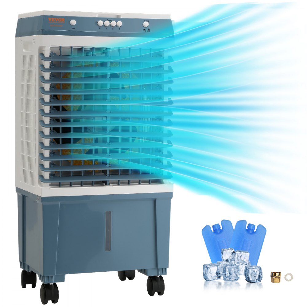 Enfriador evaporativo VEVOR, enfriador de aire de 1400 CFM, enfriador de pantano oscilante de 84°, enfriador de aire portátil de 5 galones para 550 pies cuadrados con control ajustable de 3 velocidades, uso en interiores y exteriores, listado FCC
