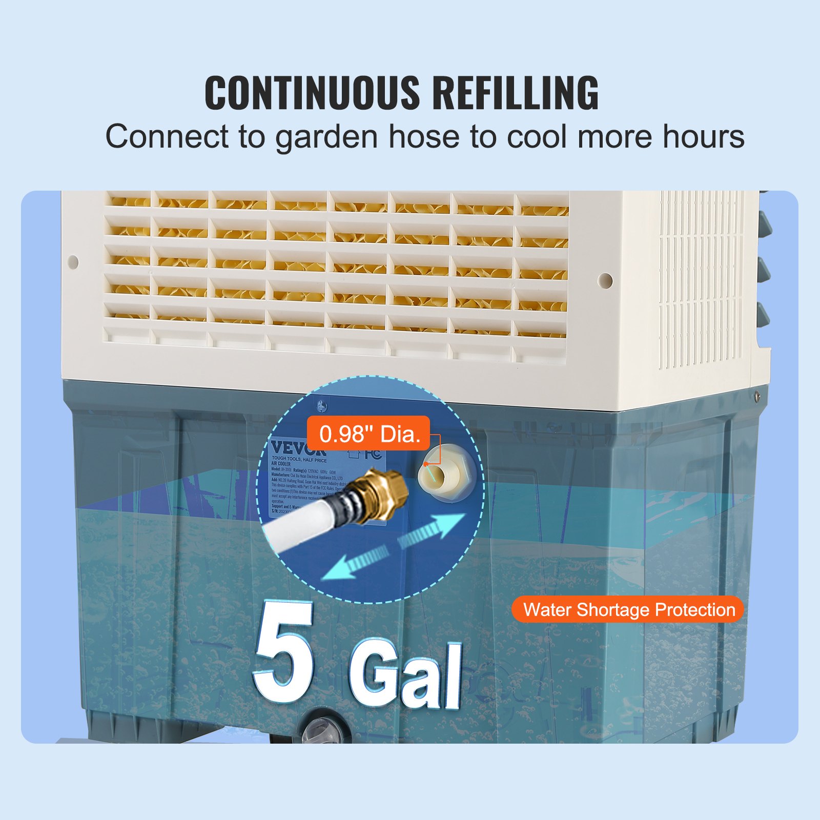 VEVOR Evaporative Cooler, 1400 CFM Air Cooler, 84° Oscillating Swamp Cooler ,5 Gal Portable Air Cooler for 550 Sq.ft with 3 Speeds Adjustable Control, Indoor Outdoor Use, FCC Listed