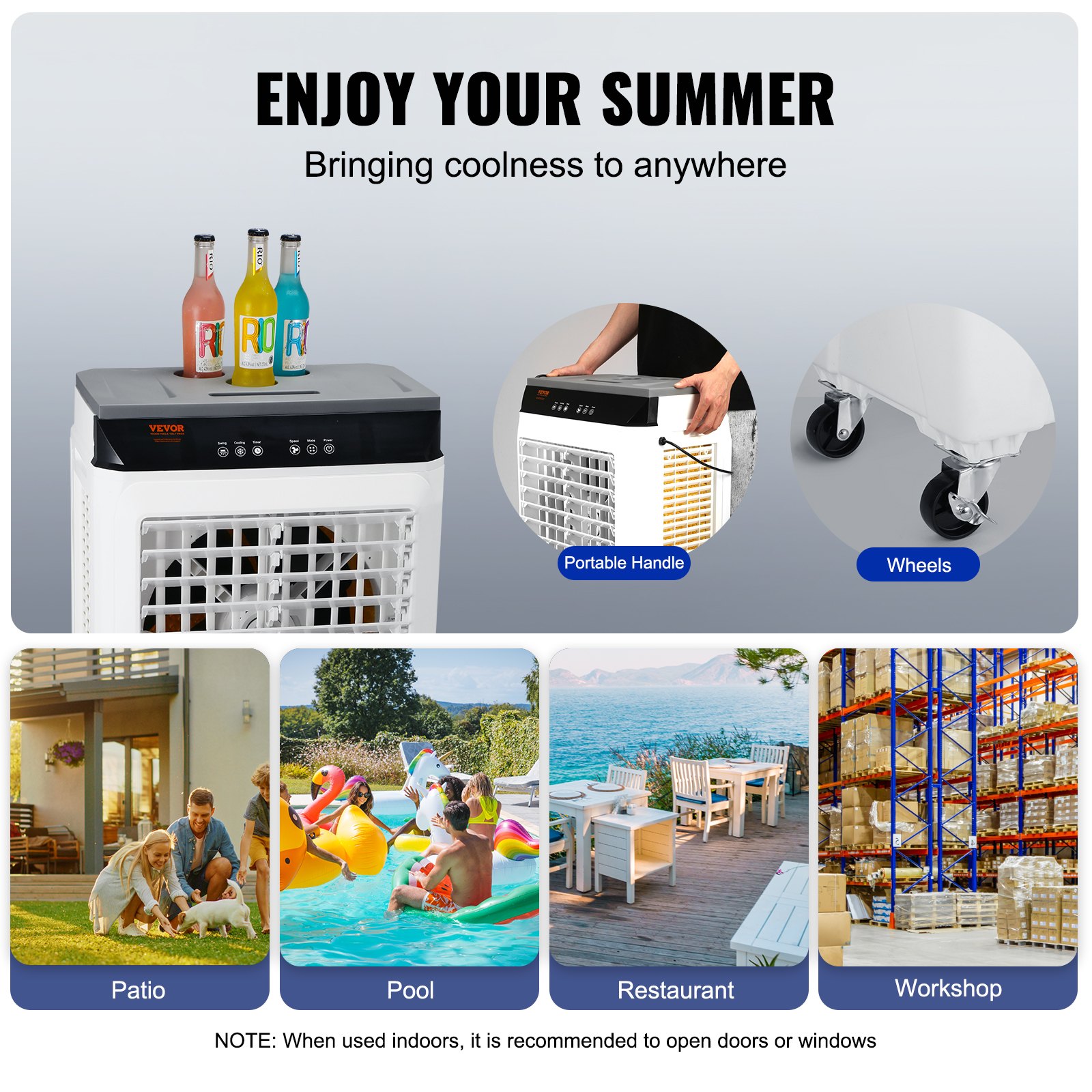 VEVOR Evaporative Air Cooler, 2100 CFM, 135° Oscillating Swamp Cooler with Adjustable 3 Speeds and 12 H Timer, 7 Gal Portable Air Cooler for 750 Sq.ft, Indoor/Outdoor Use, FCC Listed