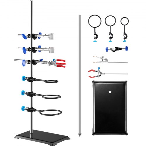VEVOR Lab Stand Support, Laboratory Retort Support Stand Set, Steel Lab Stand 23.6" Rod and 8.3" x 5.7" Cast Iron Base, Includes Flask Clamps, a Burette Clamp and Cross Clamps