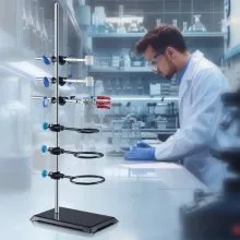 VEVOR Lab Stand Support, Laboratory Retort Support Stand Set, Steel Lab Stand 23.6" Rod and 8.3" x 5.3" Cast Iron Base, Includes Flask Clamps, a Burette Clamp and Cross Clamps
