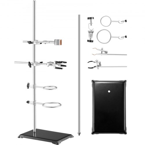 VEVOR Lab Stand Support, Laboratory Retort Support Stand 2 Sets, Steel Lab Stand 23.6" Rod and 8.3" x 5.3" Cast Iron Base, Includes Flask Clamps, Burette Clamps and Cross Clamps