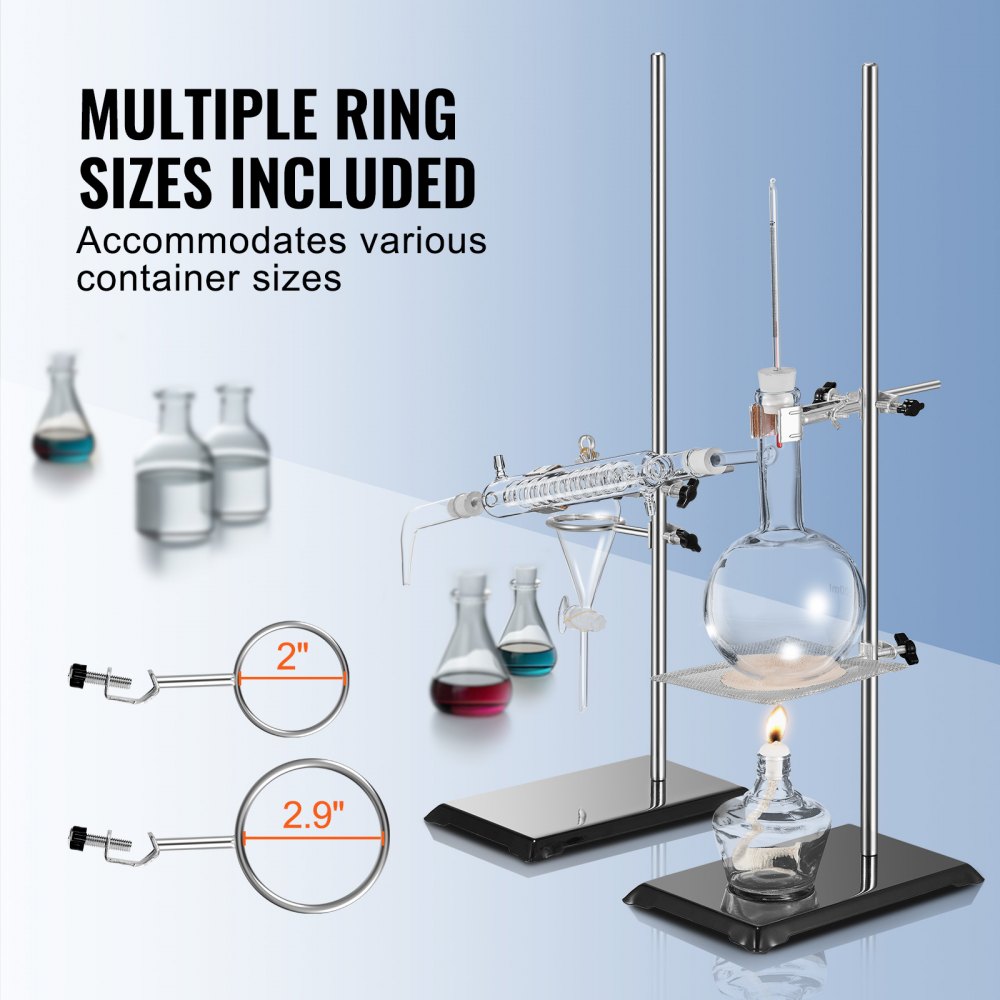 VEVOR Lab Stand Support, Laboratory Retort Support Stand 2 Sets, Steel Lab Stand 59.9 cm Rod and 21.1 x 13.5 cm Cast Iron Base, Includes Flask Clamps, Burette Clamps and Cross Clamps