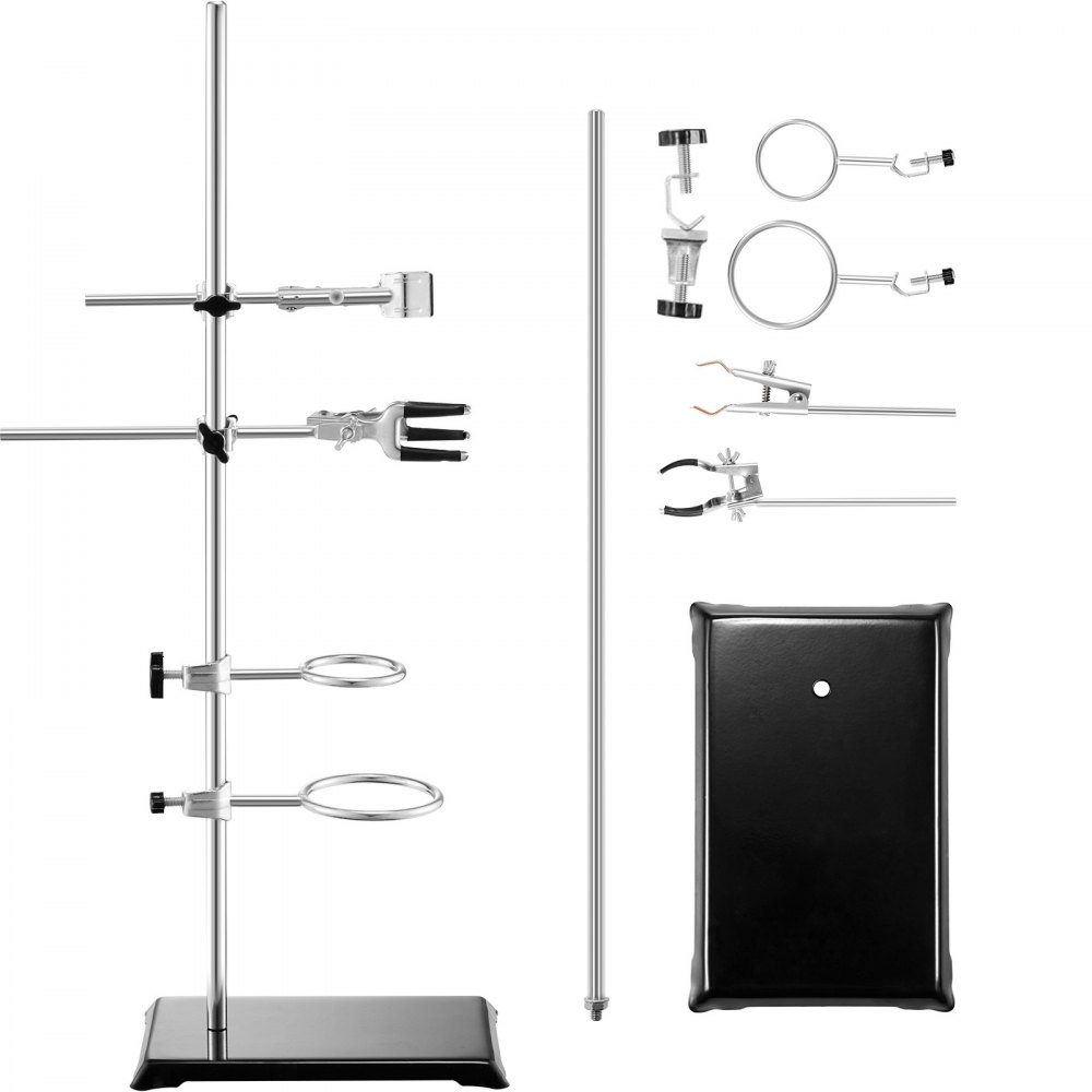 VEVOR Lab Stand Support, Laboratory Retort Support Stand 2 Sets, Steel Lab Stand 59.9 cm Rod and 21.1 x 13.5 cm Cast Iron Base, Includes Flask Clamps, Burette Clamps and Cross Clamps