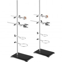 VEVOR Lab Stand Support, Laboratory Retort Support Stand 2 Sets, Steel Lab Stand 59.9 cm Rod and 21.1 x 13.5 cm Cast Iron Base, Includes Flask Clamps, Burette Clamps and Cross Clamps