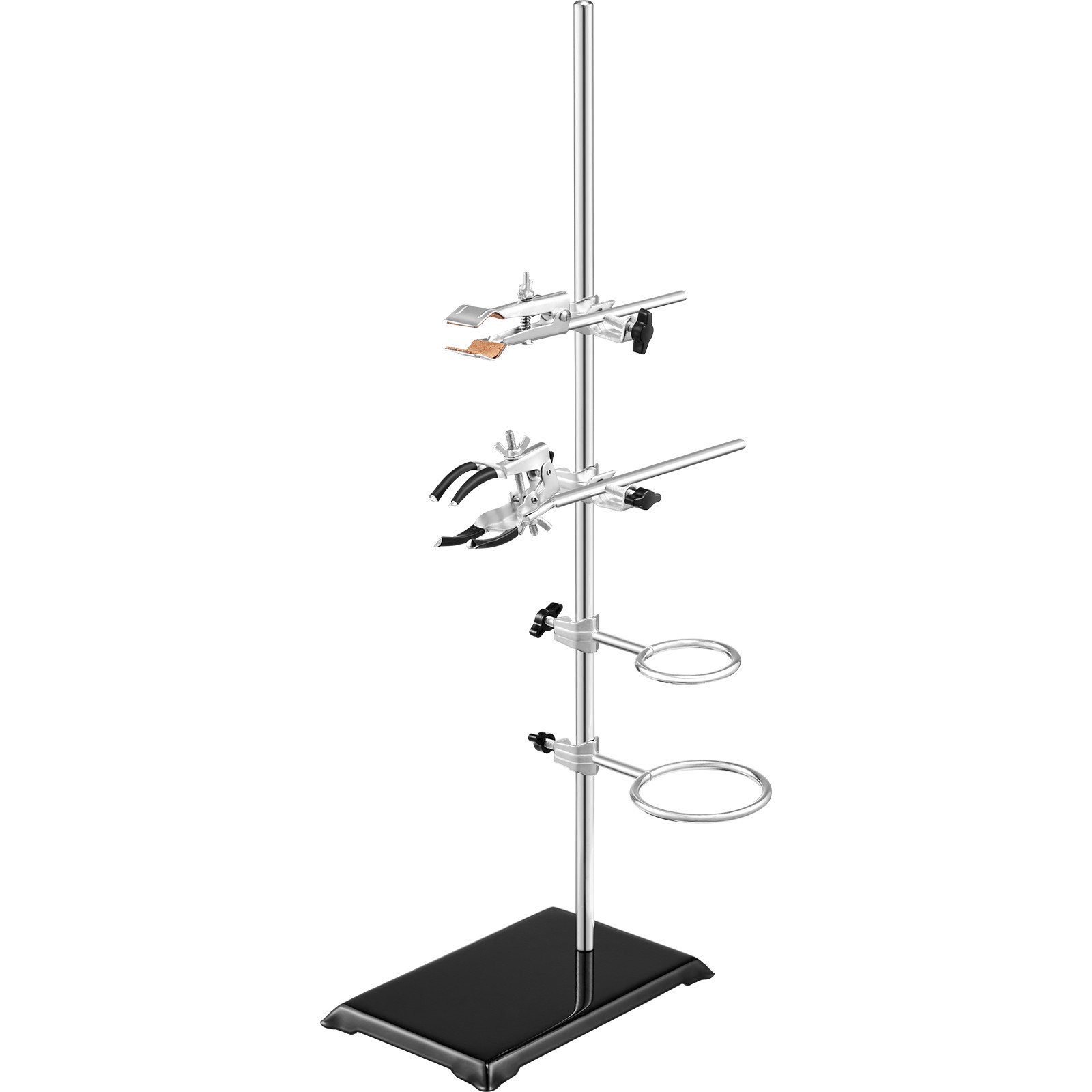 VEVOR lab stand with adjustable clamps and rings on a sturdy base for laboratory use.