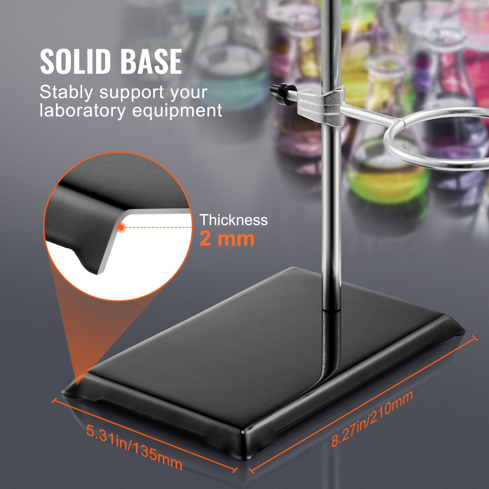 VEVOR Lab Stand Support, Laboratory Retort Support Stand 2 Sets, Steel Lab Stand 59.9 cm Rod and 21.1 x 13.5 cm Cast Iron Base, Includes Flask Clamps, Burette Clamps and Cross Clamps