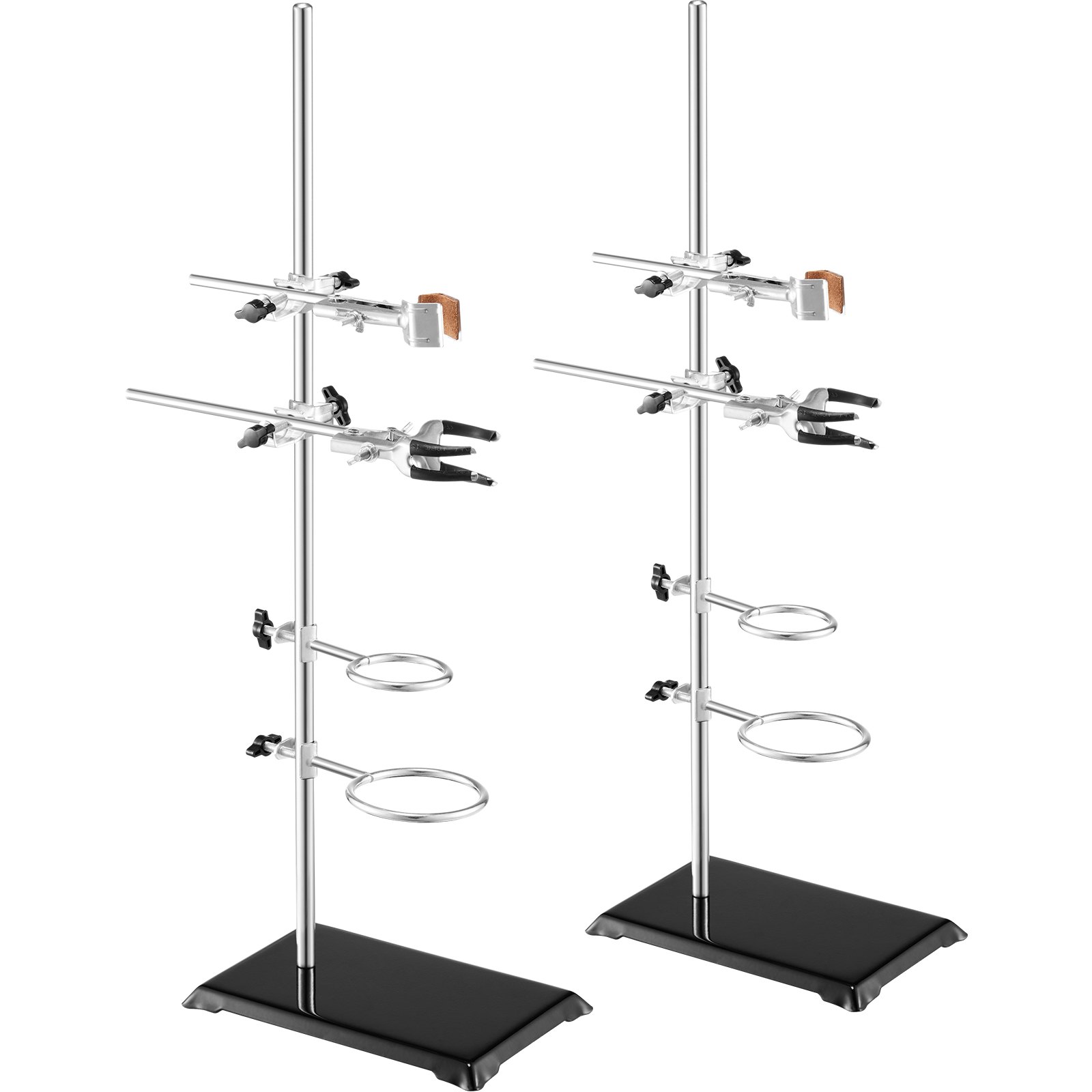 VEVOR Lab Stand Support, Laboratory Retort Support Stand 2 Sets, Steel Lab Stand 59.9 cm Rod and 21.1 x 13.5 cm Cast Iron Base, Includes Flask Clamps, Burette Clamps and Cross Clamps