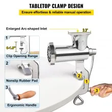 VEVOR Manual Meat Grinder, All Parts Stainless Steel, Hand Operated Meat Grinding Machine with Tabletop Clamp, 2 Grinding Plates & Sausage Stuffer, Ideal for Home Kitchen Restaurant Butcher’s Shop