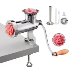 VEVOR Manual Meat Grinder, All Parts Stainless Steel, Hand Operated Meat Grinding Machine with Tabletop Clamp, 2 Grinding Plates & Sausage Stuffer, Ideal for Home Kitchen Restaurant Butcher’s Shop