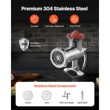 VEVOR Manual Meat Grinder, All Parts Stainless Steel, Hand Operated Meat Grinding Machine with Tabletop Clamp, 2 Grinding Plates & Sausage Stuffer, Ideal for Home Kitchen Restaurant Butcher’s Shop
