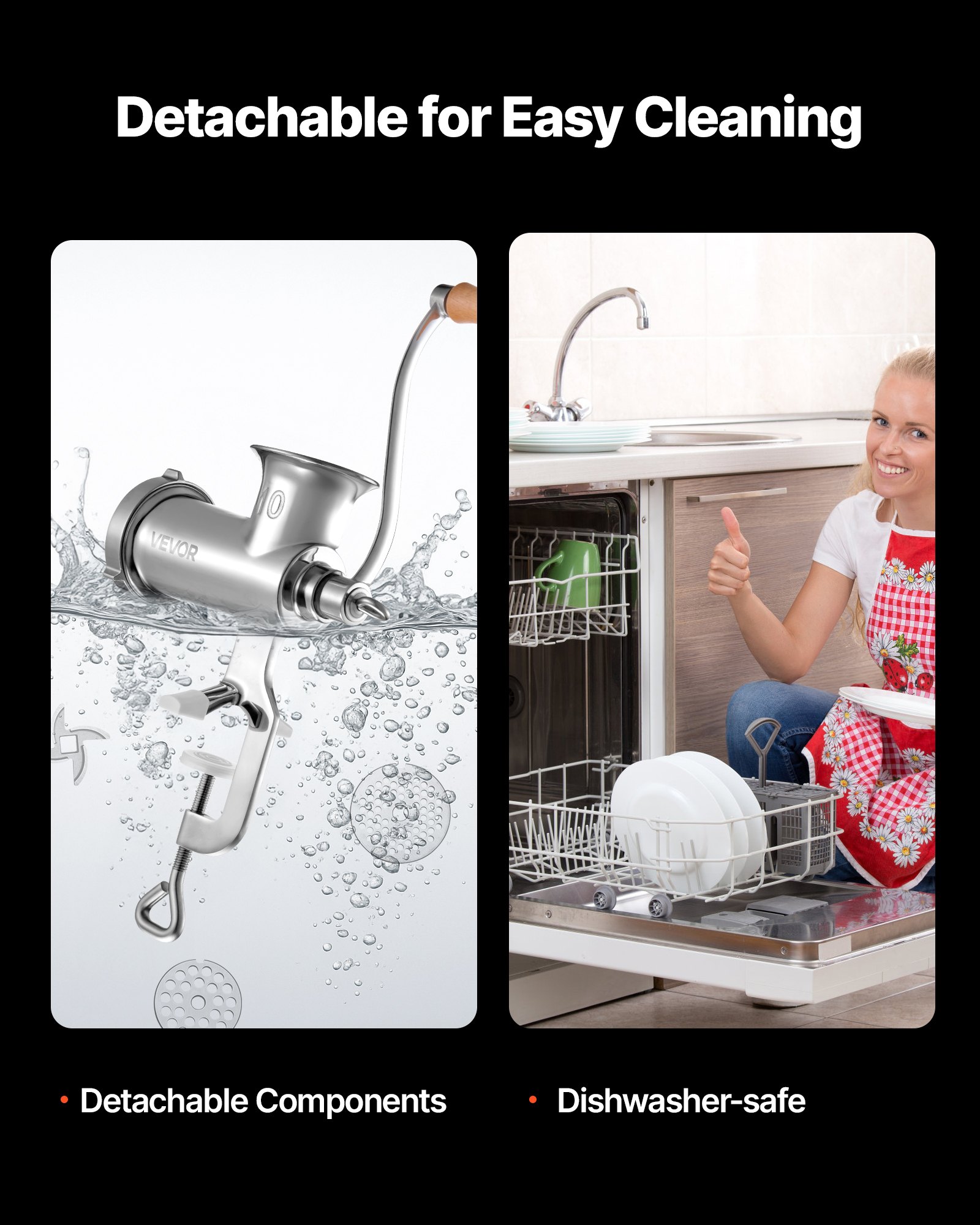 VEVOR Manual Meat Grinder, All Parts Stainless Steel, Hand Operated Meat Grinding Machine with Tabletop Clamp, 2 Grinding Plates & Sausage Stuffer, Ideal for Home Kitchen Restaurant Butcher’s Shop