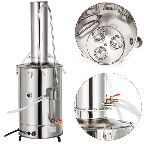 VEVOR 20L/H Water Distiller 380V Distillation Apparatus 304 Stainless Steel Lab Pure Water Distiller Home Moonshine Still with Water Control(20L/H, 380V)