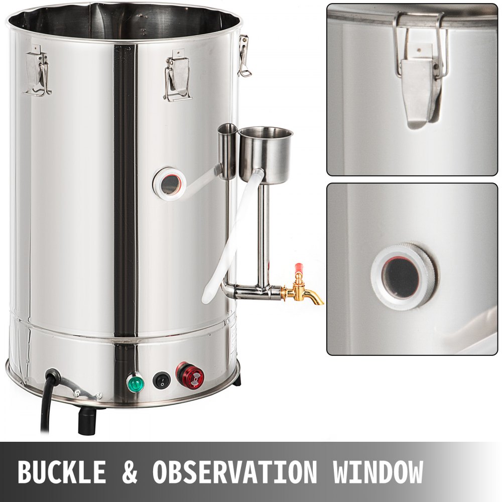 VEVOR 20L/H Water Distiller 380V Distillation Apparatus 304 Stainless Steel Lab Pure Water Distiller Home Moonshine Still with Water Control(20L/H, 380V)
