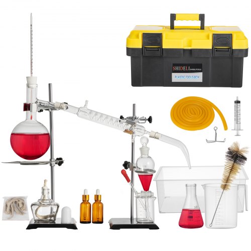 VEVOR Distillation Apparatus Kit 500ml Essential Oil Distiller Fractional Distillation Kit Lab Glassware Distillation Apparatus Short Path Distillation Kit Organic Chemistry Glassware Kit