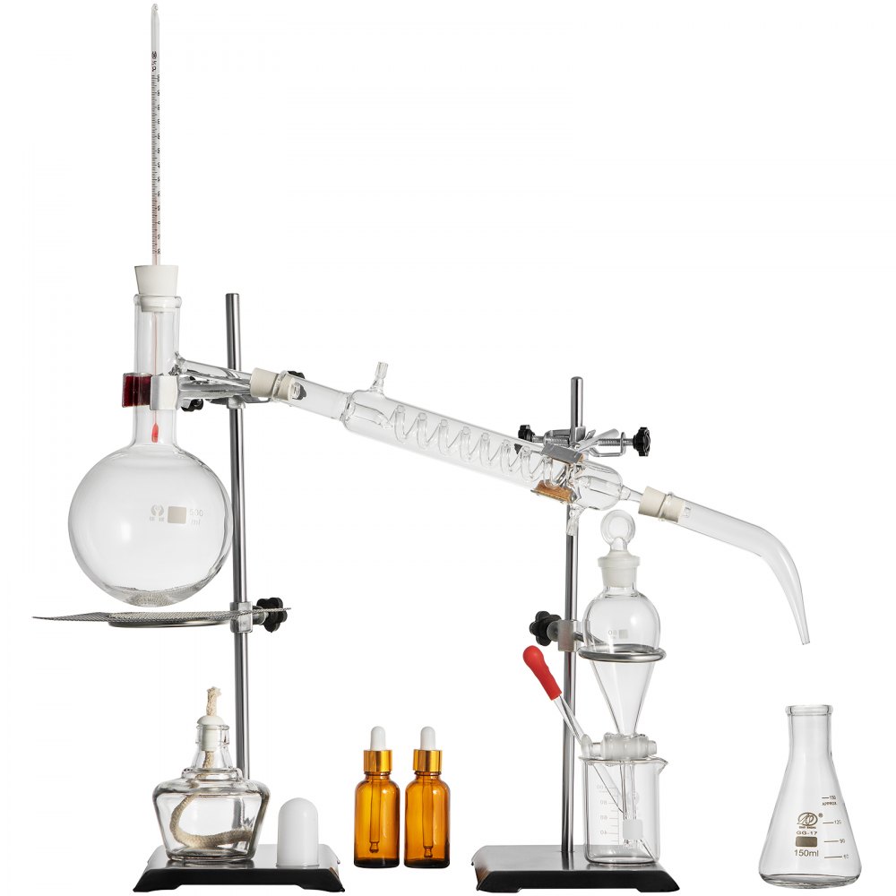 VEVOR Distillation Apparatus Kit 500ml Essential Oil Distiller Fractional Distillation Kit Lab Glassware Distillation Apparatus Short Path Distillation Kit Organic Chemistry Glassware Kit