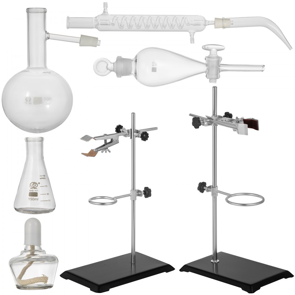 VEVOR Distillation Apparatus Kit 500ml Essential Oil Distiller Fractional Distillation Kit Lab Glassware Distillation Apparatus Short Path Distillation Kit Organic Chemistry Glassware Kit