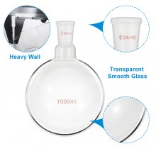 VEVOR Glass Organic Chemistry Kit 13 kpl Tislaussarja 24/40 liitokset Tislauslaite Borosilikaattilasi Lab-lasisarja 1000 ml:n pyöreäpohjaisella pullolla tislauksia varten Erotuspuhdistus