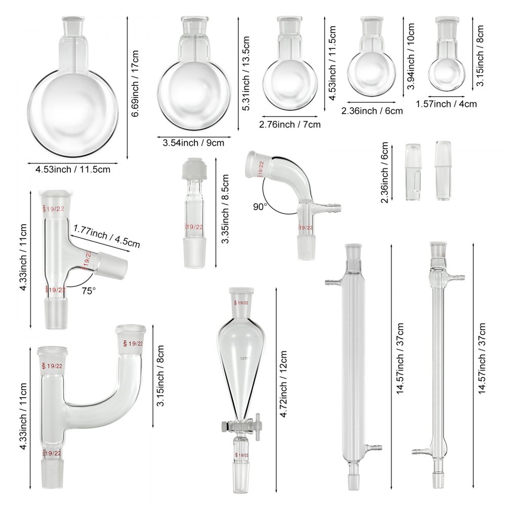 VEVOR 19/22 15PCS Advanced Organic Chemistry Glassware Kit Laboratory Glass Unit