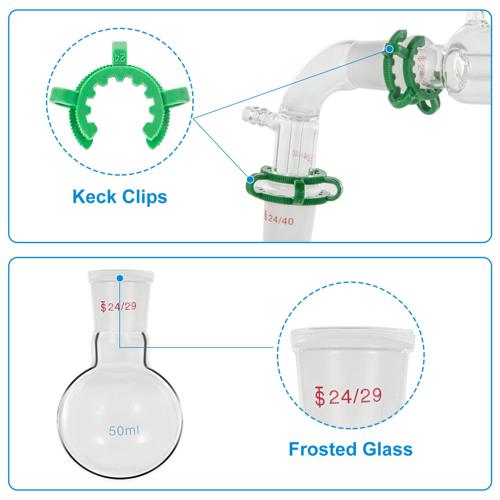 VEVOR 24/40 19PCS Organic Chemistry Laboratory Glassware Kit Unit US