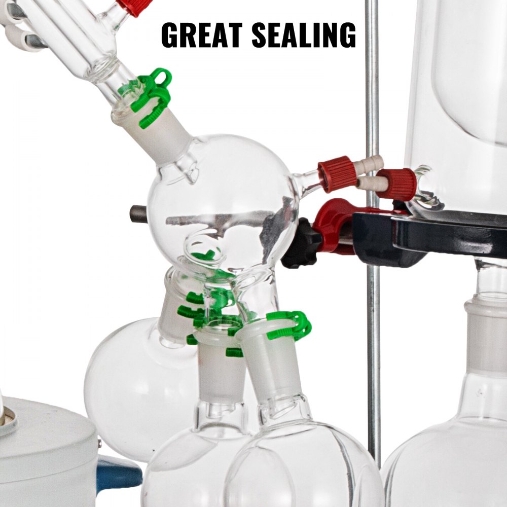 VEVOR Short Path Distillation Kit 2000ml Distillation Apparatus with Cold Trap and Heating Mantle Max. 380℃ Borosilicate Glass Lab Glassware Lab Distillation Glassware Apparatus with Adjustable Height