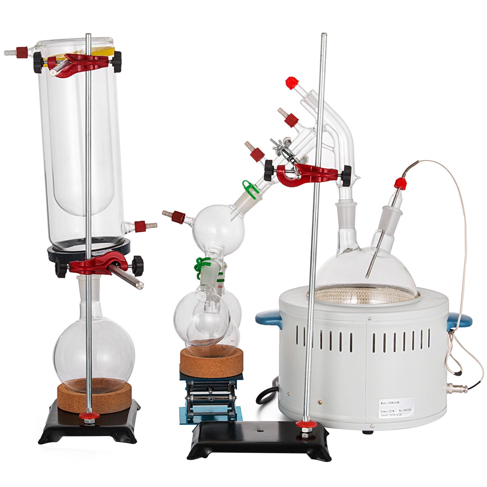 VEVOR Short Path Distillation Kit 2000ml Distillation Apparatus with Cold Trap and Heating Mantle Max. 380℃ Borosilicate Glass Lab Glassware Lab Distillation Glassware Apparatus with Adjustable Height