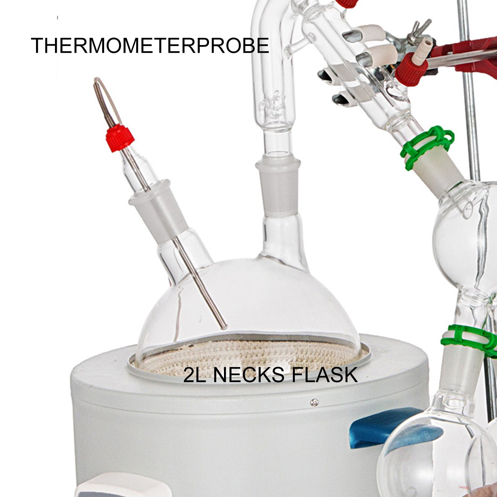 VEVOR Short Path Distillation Kit 2000ml Distillation Apparatus with Cold Trap and Heating Mantle Max. 380℃ Borosilicate Glass Lab Glassware Lab Distillation Glassware Apparatus with Adjustable Height