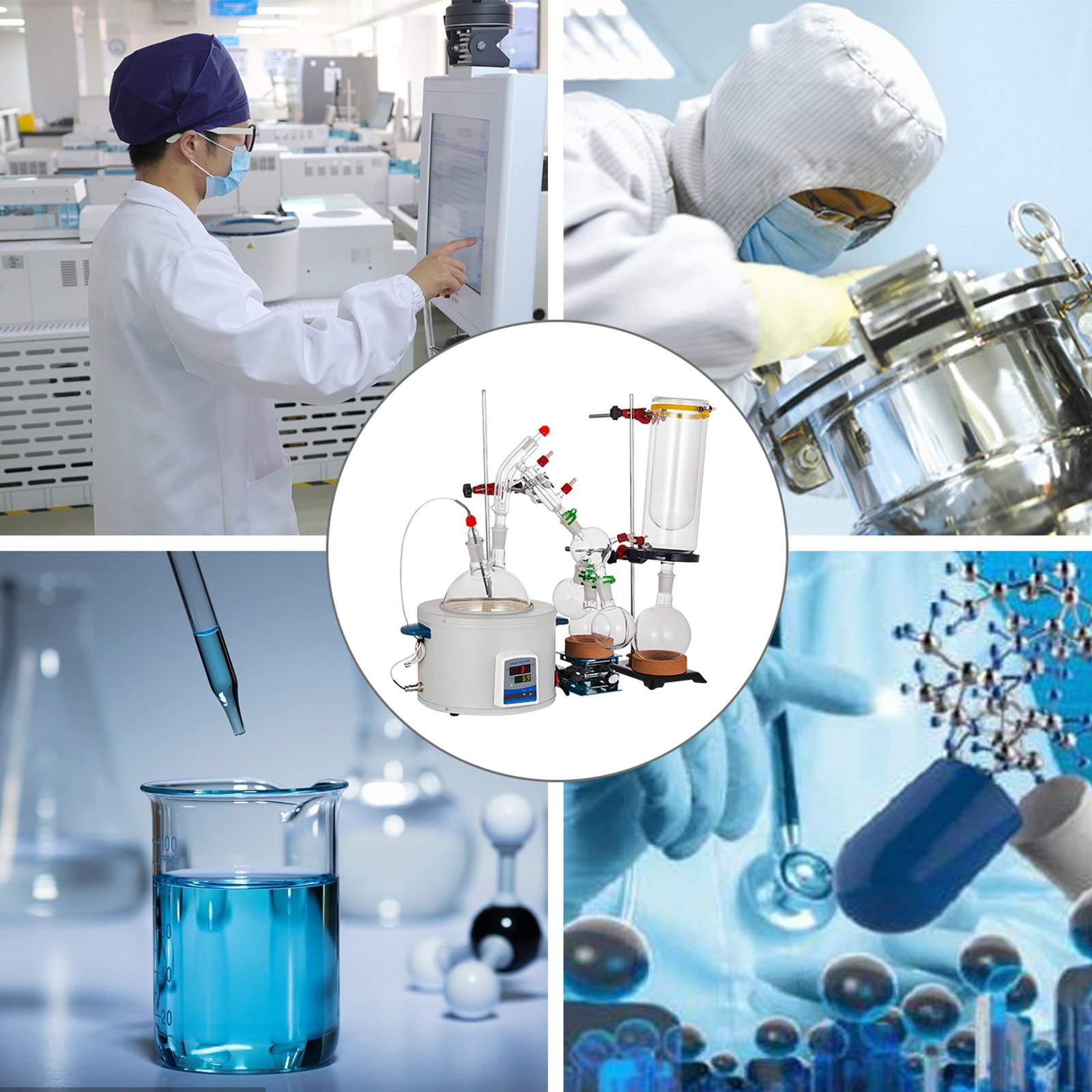 VEVOR Short Path Distillation Kit 2000ml Distillation Apparatus with Cold Trap and Heating Mantle Max. 380℃ Borosilicate Glass Lab Glassware Lab Distillation Glassware Apparatus with Adjustable Height