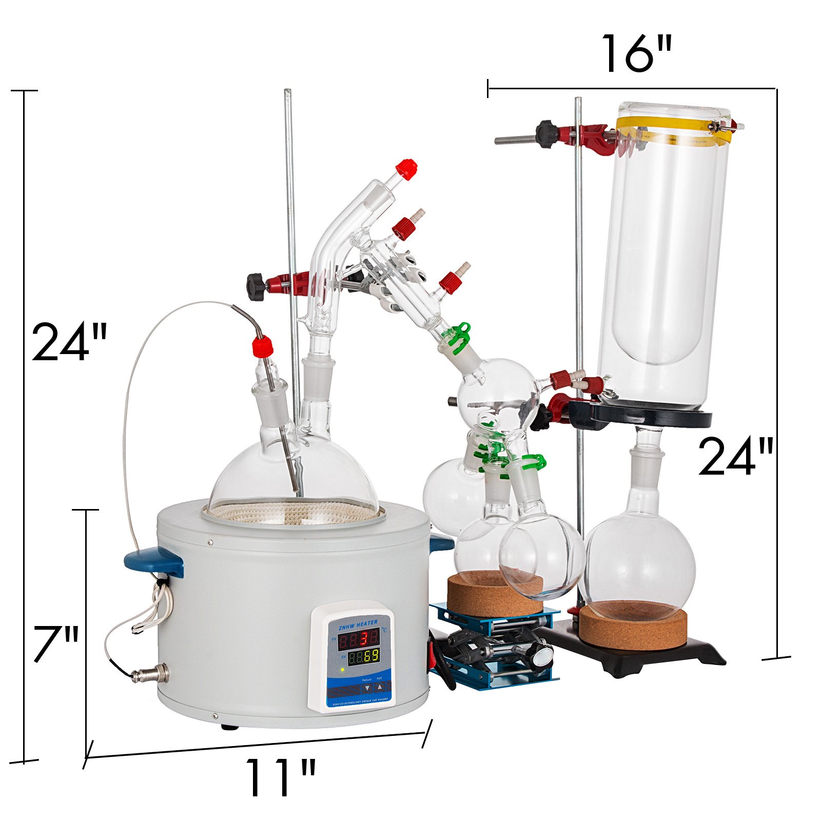 VEVOR Short Path Distillation Kit 2000ml Distillation Apparatus with Cold Trap and Heating Mantle Max. 380℃ Borosilicate Glass Lab Glassware Lab Distillation Glassware Apparatus with Adjustable Height
