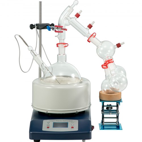 VEVOR Distillation Kit 2L Lab Distillation Kit Short Path Distillation Laboratory Glassware Equipment with Vacuum Pump & Circulator Chiller for Chemistry Essential Oil Water Purifier Set in White