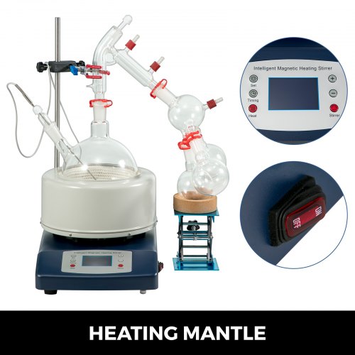 VEVOR Distillation Kit 2L Lab Distillation Kit Short Path Distillation Laboratory Glassware Equipment with Vacuum Pump & Circulator Chiller for Chemistry Essential Oil Water Purifier Set in White
