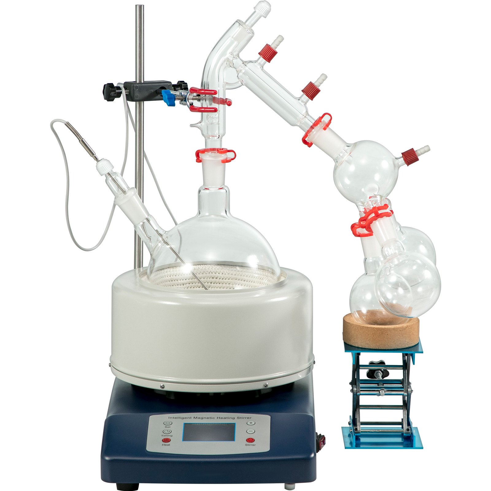 VEVOR Distillation Kit 2L Lab Distillation Kit Short Path Distillation Laboratory Glassware Equipment with Vacuum Pump & Circulator Chiller for Chemistry Essential Oil Water Purifier Set in White