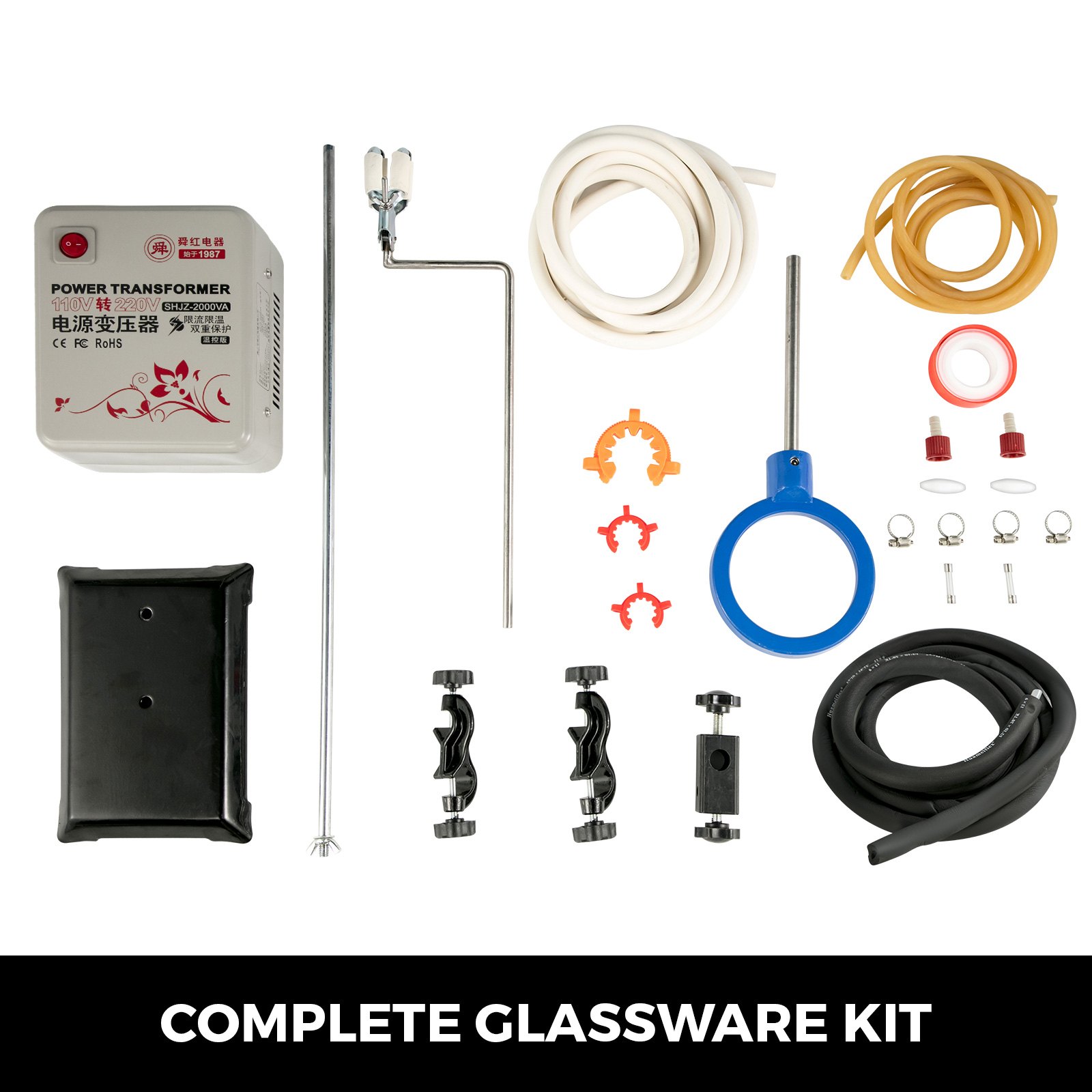 VEVOR Distillation Kit 2L Lab Distillation Kit Short Path Distillation Laboratory Glassware Equipment with Vacuum Pump & Circulator Chiller for Chemistry Essential Oil Water Purifier Set in White