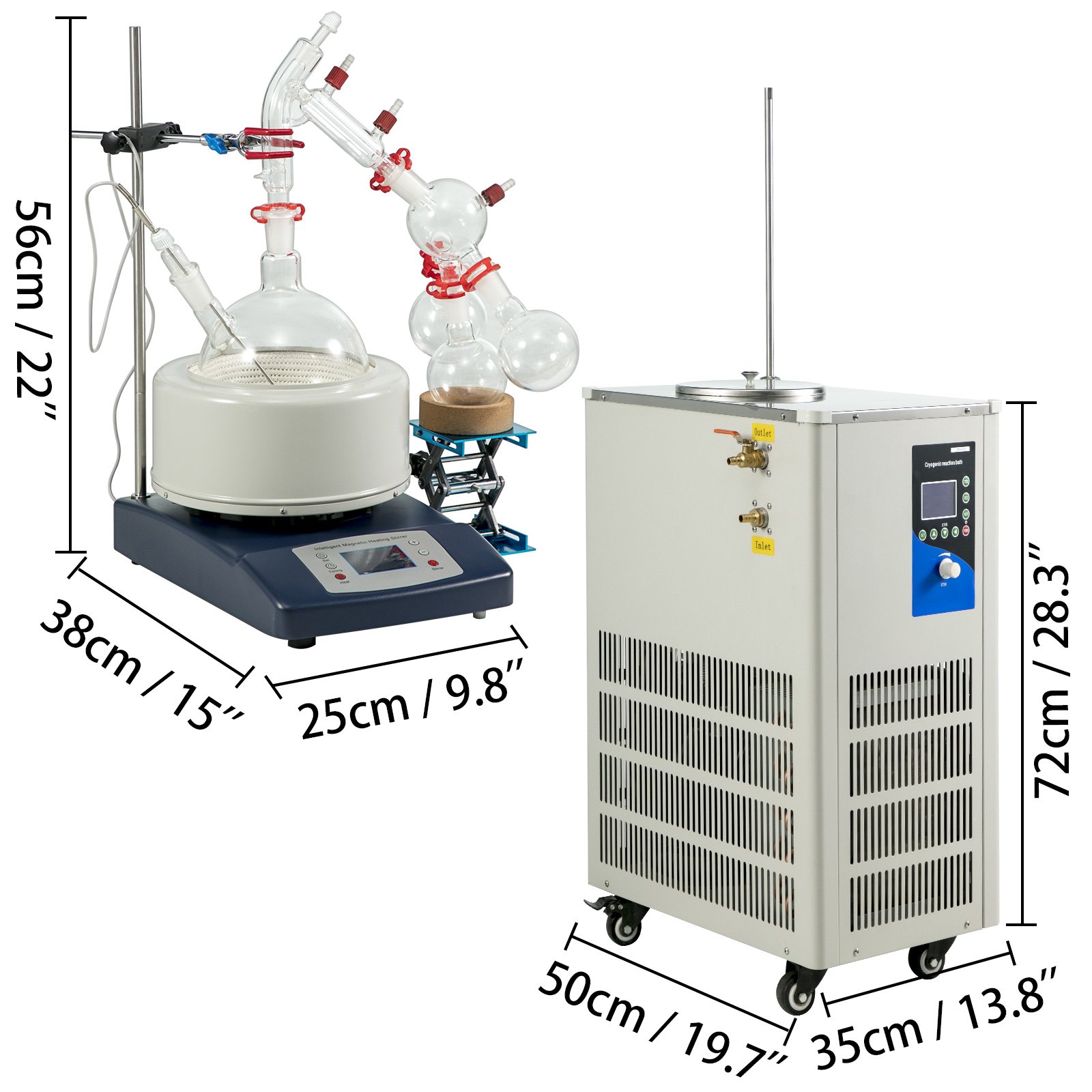 VEVOR Distillation Kit 2L Lab Distillation Kit Short Path Distillation Laboratory Glassware Equipment with Vacuum Pump & Circulator Chiller for Chemistry Essential Oil Water Purifier Set in White