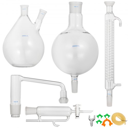 2000ml Glass Essential Oil Steam Distillation Apparatus Liebig Condenser W/clamp