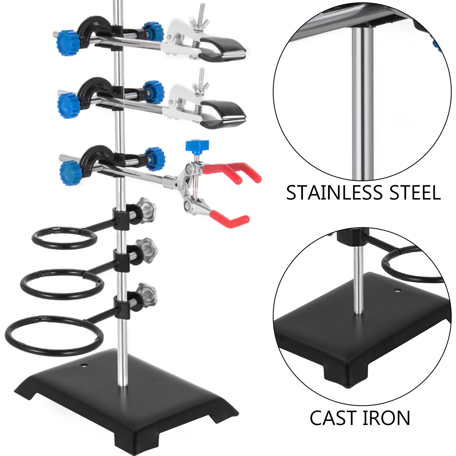 VEVOR laboratory stand set features adjustable clamps and sturdy cast iron base.