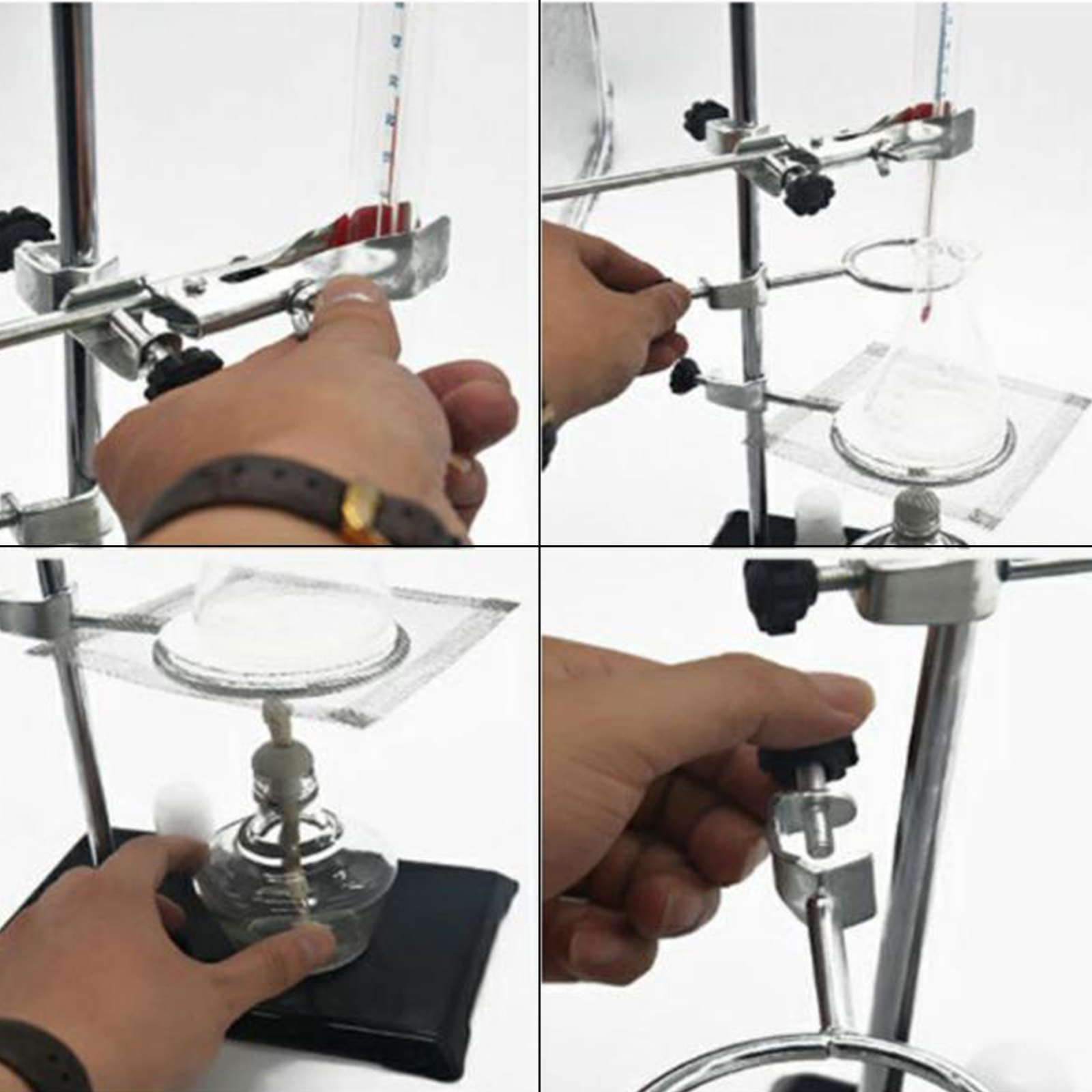 VEVOR laboratory stand set with burner, clamps, flask holder, and support rods.