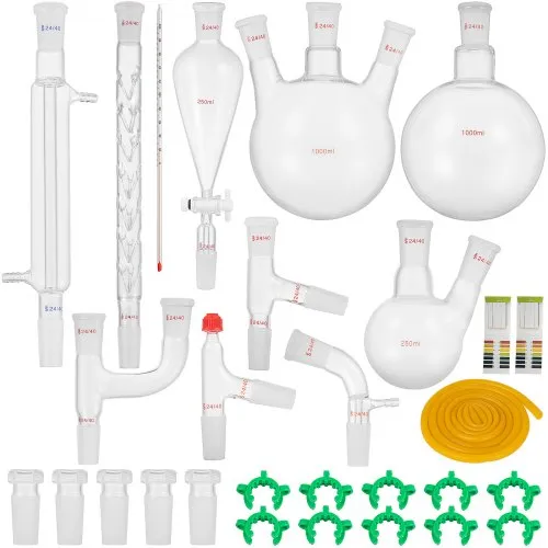 New Chemistry Lab Glassware Kit with 24/40 Glass Ground Joints 29pcs