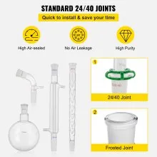 VEVOR New Laboratory Glassware 24/40 Chemistry Glassware 29PCS Chemistry Lab Glassware Kit 250 1000ml for Distillations Separation Purification Synthesis 24/40 29PCS