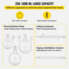 VEVOR New Laboratory Glassware 24/40 Chemistry Glassware 29PCS Súprava chemického laboratórneho skla 250 1000ml pre destilácie Separácia Purification Synthesis 24/40 29PCS