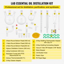 VEVOR New Laboratory Glassware 24/40 Chemistry Glassware 29PCS Chemistry Lab Glassware Kit 250 1000ml for Distillations Separation Purification Synthesis 24/40 29PCS
