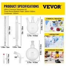 VEVOR New Laboratory Glassware 24/40 Chemistry Glassware 29PCS Chemistry Lab Glassware Kit 250 1000ml for Distillations Separation Purification Synthesis 24/40 29PCS