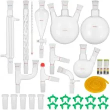 VEVOR New Laboratory Glassware 24/40 Chemistry Glassware 29PCS Chemistry Lab Glassware Kit 250 1000ml for Distillations Separation Purification Synthesis 24/40 29PCS
