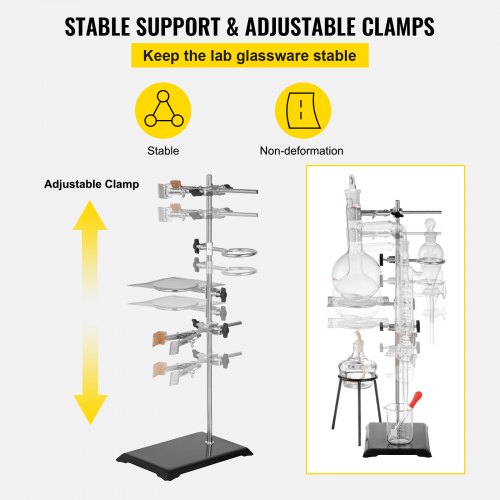 VEVOR Distillation Apparatus 500ML Lab Glassware Kit Glass Distilling for Pure Water Oil Essential Distillation with Condenser Pipe Flask