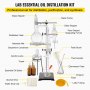 VEVOR Lab Glassware Kit 500ML Distillation Apparatus  with Condenser Pipe Flask Oil Essential Distillation Glass Distilling for Pure Water (500ML,24,40)