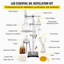 VEVOR Distillation Apparatus 500ML Lab Glassware Kit Glass Distilling for Pure Water Oil Essential Distilation with Condenser Pipe Flask