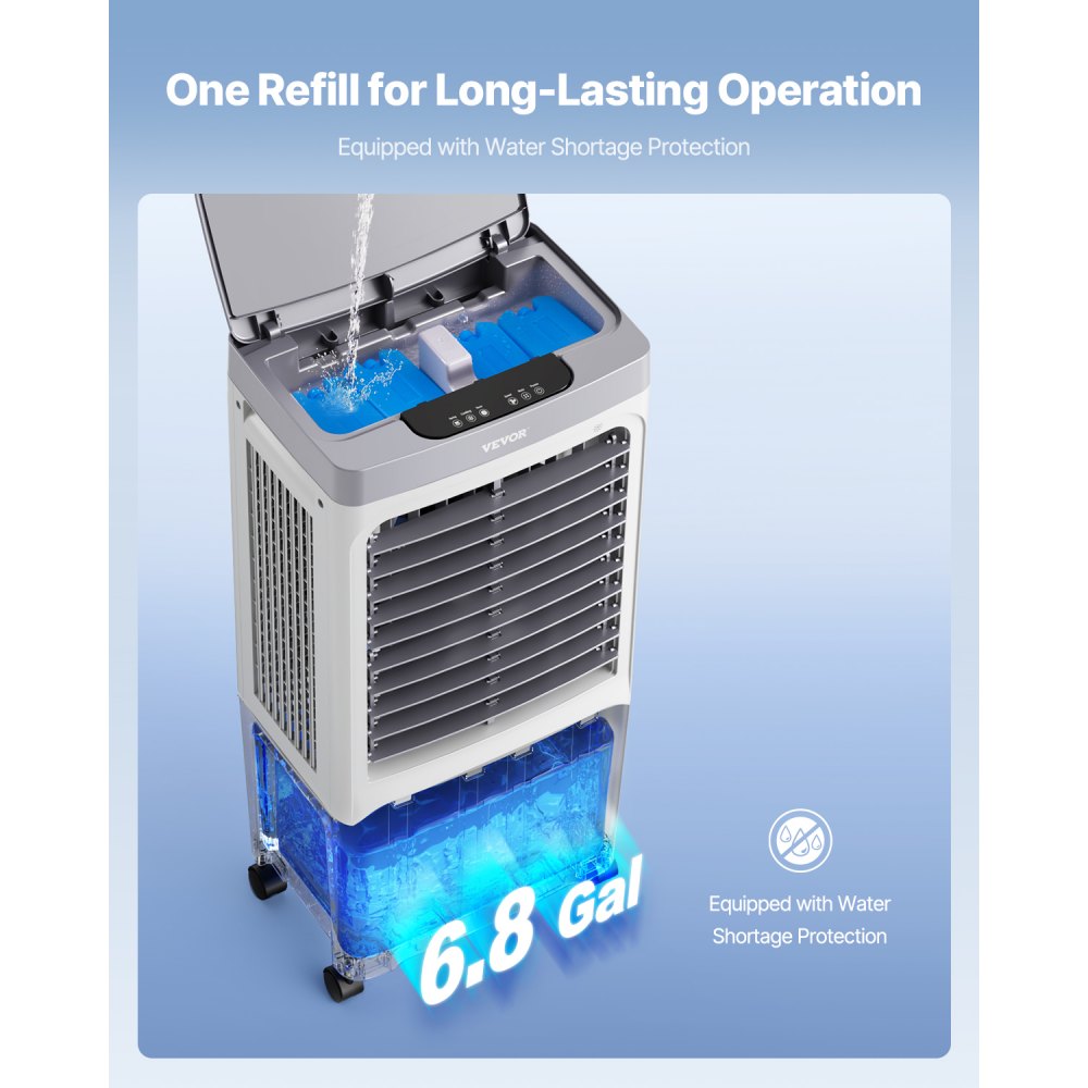 VEVOR Evaporative Air Cooler, 1800 CFM with 6.8 Gallon Water Tank Swamp Cooler, Portable Cooling Fan with Remote Control, 12H Timer, 4 Ice Boxes, Quiet Operation, 3 Wind Speeds for Outdoor Indoor Use