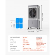 Evaporative Air Cooler 1800 CFM with 6.8 Gal Water Tank Portable Swamp Cooler